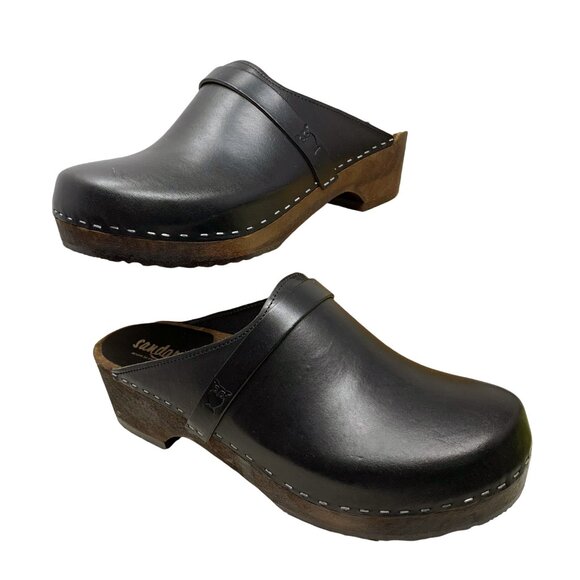 Sandgrens Malmö Leather Classic Sweden Wooden‎ Clogs/Mules - Picture 10 of 13